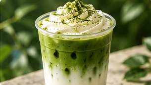 香草抹茶拿铁的AI概念视觉，非实拍